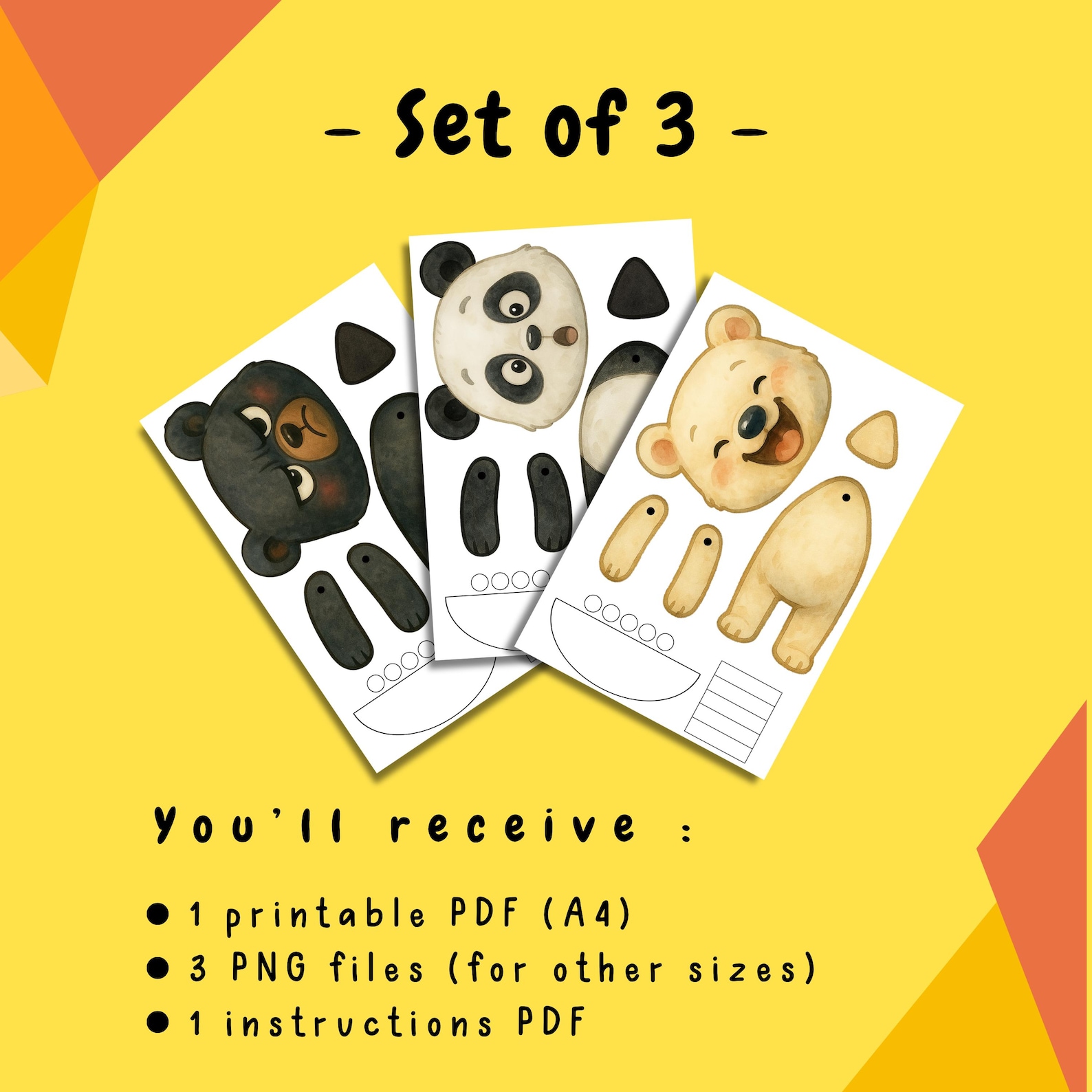 Printable Hanging Paper Doll Templates Pattern — 3 Set Bundle Craft for