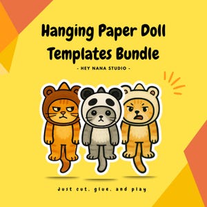 Printable Hanging Paper Doll Easy Template Bundle | Animal Paper Doll | Cute Kawai Dolls | Kid Activities DIY Kit