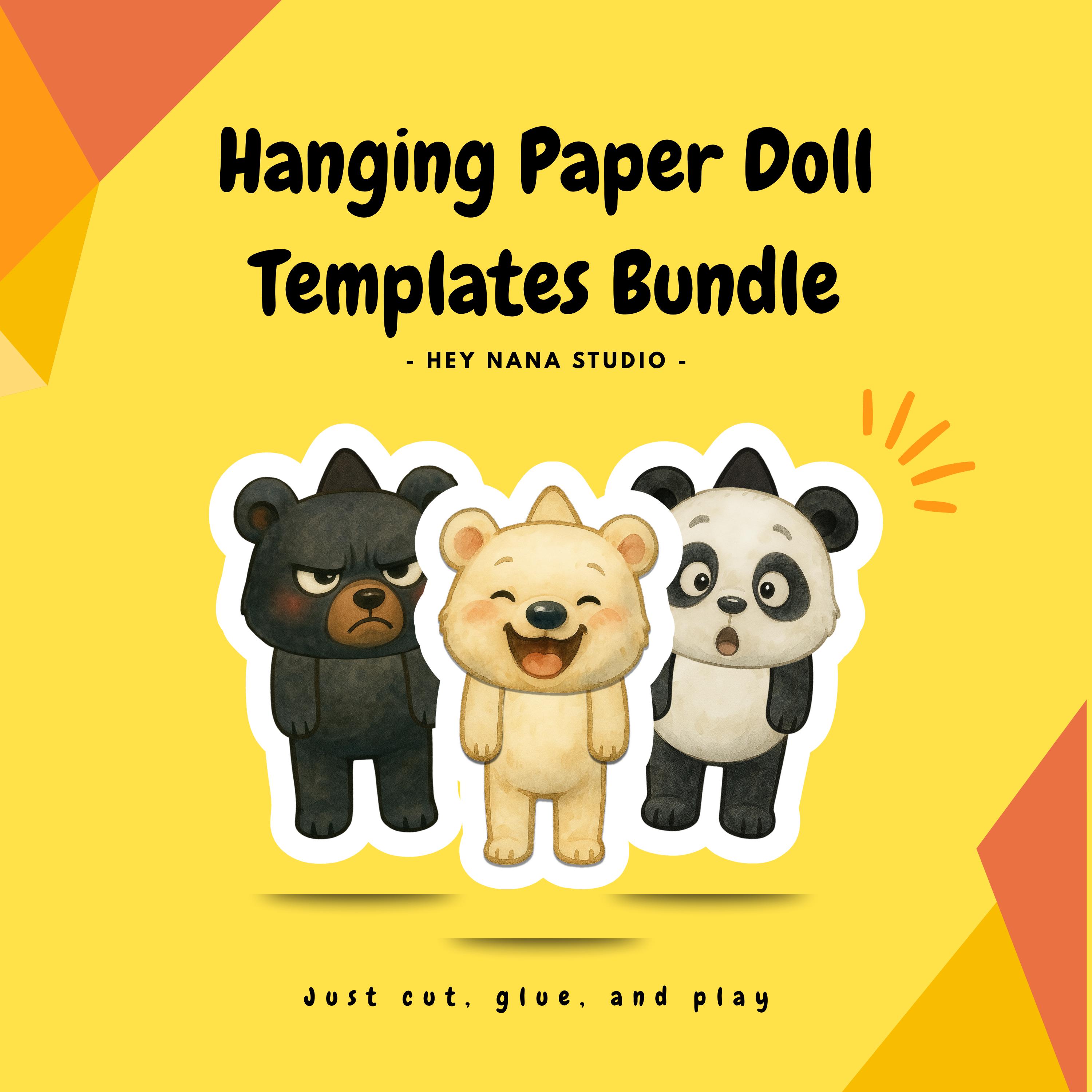 Printable Hanging Paper Doll Templates Pattern — 3 Set Bundle Craft for ...