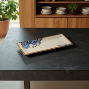 Handmade Japanese Style Ceramic Sushi Plate – Rectangular Tableware Dish for Sashimi, Fried Fish & Appetizers Elegant Asian Dinnerware Gift