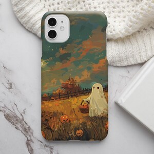 Halloween Aesthetic iPhone Case, Cute Ghost Illustration Phone Cover, iPhone 16 15 14 13 Pro Max MagSafe Cover, Samsung S24 S23 S22 Case