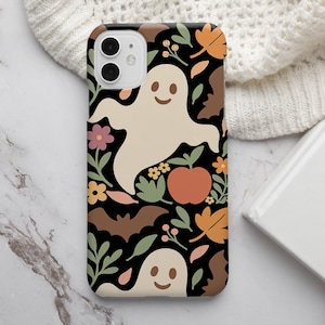 Cute Ghost iPhone Case, Fall Aesthetic Halloween Phone Cover,  iPhone 16 15 14 13 Pro Max MagSafe Cover, Samsung S24 S23 S22 Phone Case