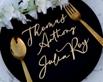 Custom Acrylic Wedding Place Cards: Gold Mirror Laser Cut Names