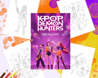 Kolorowanki K-Pop Demon Hunters | Cyfrowa kolorowanka PDF | Kolorowanki dla dzieci i fanów K-Popu | Pobierz natychmiast