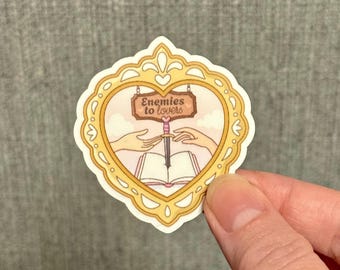 Enemies to lovers heart frame sticker, kindle, bookish, e-reader
