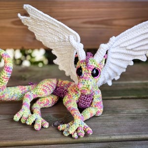 Rainbow Crochet Dragon Desk Buddy – Amigurumi Handmade Fantasy Plush | Cute Small Dragon Gift Desk Decor, creative spaces & Dragon Lovers
