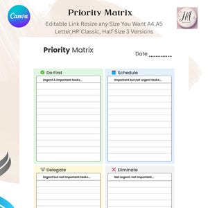 Priority Matrix Printable Planner: Eisenhower Matrix Task Organizer