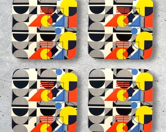 Bauhaus Coaster Set: Geometric Hardwood Drinks Coasters, Set of 4