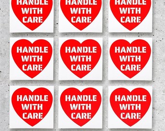 Handle With Care sticker set of 12 - Red Love Heart