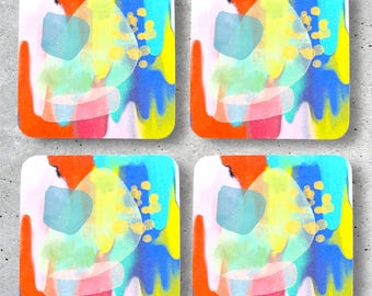 Abstract Art Coaster Set - mix set of Four - Bright
