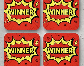 Retro Comic Strip Coaster: Vibrant Vintage Design- WINNER! Set of four