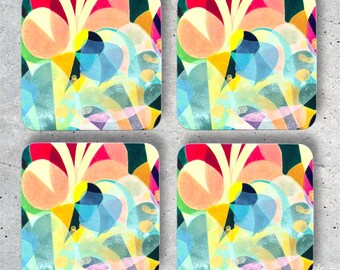 Abstract Art Coaster Set - mix set of Four - Delaunay