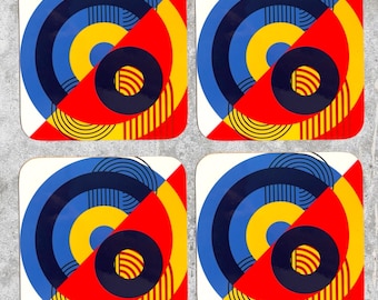 Bauhaus Coaster Set: Geometric Hardwood Drinks Coasters, Set of 4