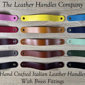 Drawer Handles - Handcrafted Italian Leather Handle: Cabinet, Cupboard and Door Handle with Brass Fittings.