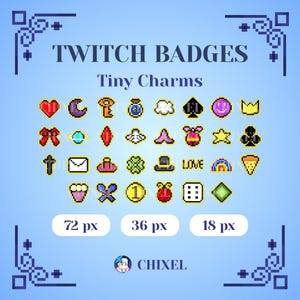 Odznaki Twitch Tiny Charms Sub | Urocze odznaki Twitch | Kawaii odznaki Twitch | Kolorowe odznaki dla streamerów i vtuberów | Ikony ról Discord