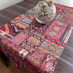 Anatolian Kilim Table Runner – Boho Ethnic Decor, Tribal Pattern, Turkish Style - 54&quot; x 20&quot;