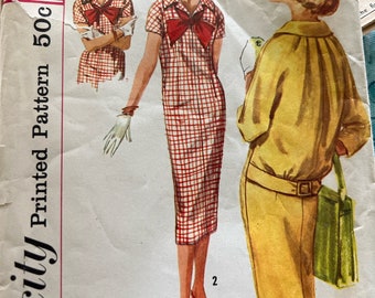 Vintage 1950s Simplicity Pattern 2605 Size 15 junior Bust 35 Vintage orig pattern 50s dress tie detachable collar