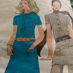 Vogue 7764 Miss Vogue shirt dress pants tunic 70 style Dress sz 10 bust 32 1/2 Vogue loose pullover dress