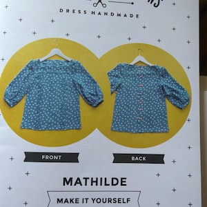 Tilly and the Buttons Mathilde Pattern uncut elegant blouse w delicate tucks flowing sleeves button back opening Pattern blouse Orig pattern