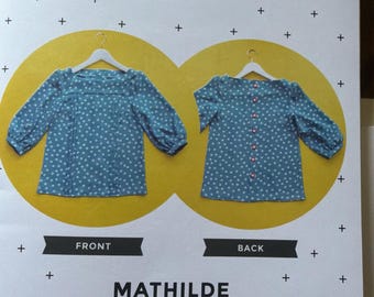 Tilly and the Buttons Mathilde Pattern uncut elegant blouse w delicate tucks flowing sleeves button back opening Pattern blouse Orig pattern