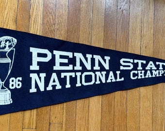 Penn Stare National Champions Sports Pennant 1986 Great Vintage Home Decor Wall Hanging 80s Era