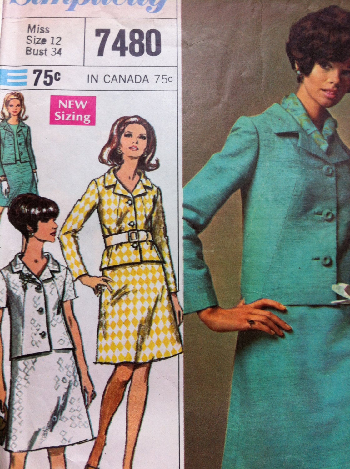 Vintage 1960s 1967 Simplicity Pattern 7480 SUIT Skirt Aline Lined ...