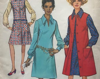 1970s Vintage Pattern Simplicity 9028 Size 14 Misses' Dress or Jumper  orig pattern