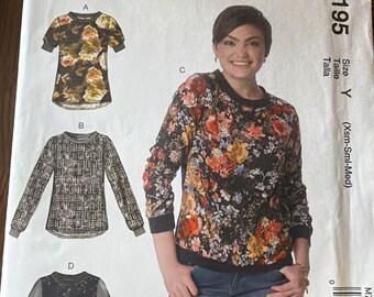 McCalls 7195 original 2015 McCall’s Pattern Tops pattern sizes XS, S, Med loose fitting, pullover tops FF complete long sleeve top pattern