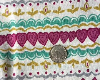 TWO Yards Heart Fabric Graphic Design Brother Sister Design Pink 100% Cotton Fabric Two Yards Brother Sister Design Heart Pink Blue Gold