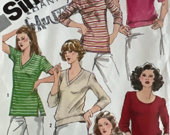 1981 Vintage Pattern Simplicity 5133 Sizes 10, 12, 14 pullover knit top sleeve neck variations Misses' top pattern knits only complete vneck