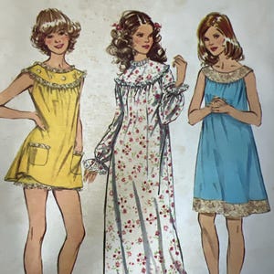 Simplicity pattern 5030 Nightgown gathered to yoke original pattern sizes medium 12-14 Vintage 70s nightgown bloomers pattern 3 lengths FF