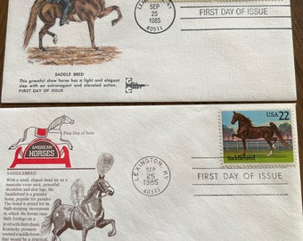 2 First Day Covers Postage Stamp Covers 2 FDC  Sept American HORSE saddlebred Seattle Bred horse 1985 envelopes stamped not addressed