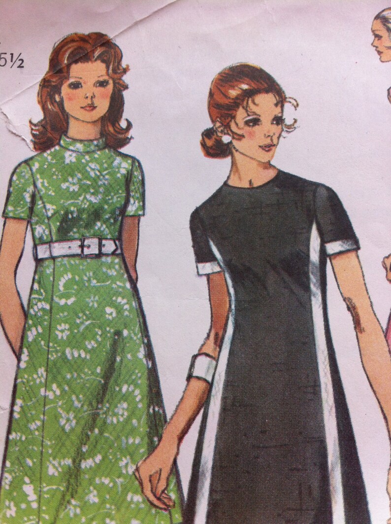 Vintage 70s Pattern Sewing Simplicity 1970 No. 9206 Size 12 Bust 34 Dress or Tunic Pants Princess Seaming Collarless Knits Vintage image 3