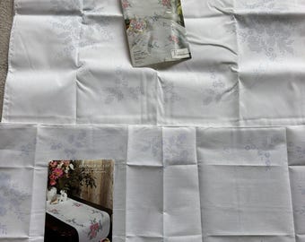 Tobin Wild Rose Stamped kits 2 - Pillowcases and Dresser Scarf NOS
