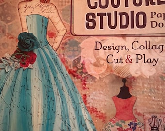 Vintage 2014 Collage Couture Studio  Paper Dolls Julie Nutting 127 pages 5 dolls and 10 pages of funky clothes 16 projects mixed media sets