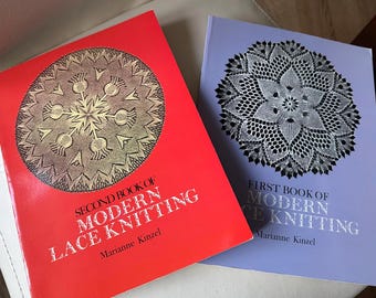 1972 Books 1 & 2 Modern Lace Knitting  Marianne Kinzel great how to DIY Lace Knitting orig designs Excellent shape books knitting lace mod