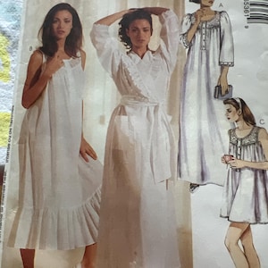 90s Vintage McCalls 6536 Lanz of Salzburg Robe Nightgown in 3 lengths original pattern size small, small, medium FF pattern Robe Lingerie