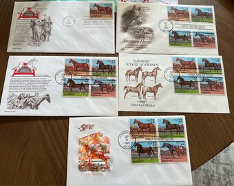 5 First Day Covers Postage Stamp Covers 2 FDC  Sept American HORSE Quarter horse 1985 envelopes stamped not addressed American Horses