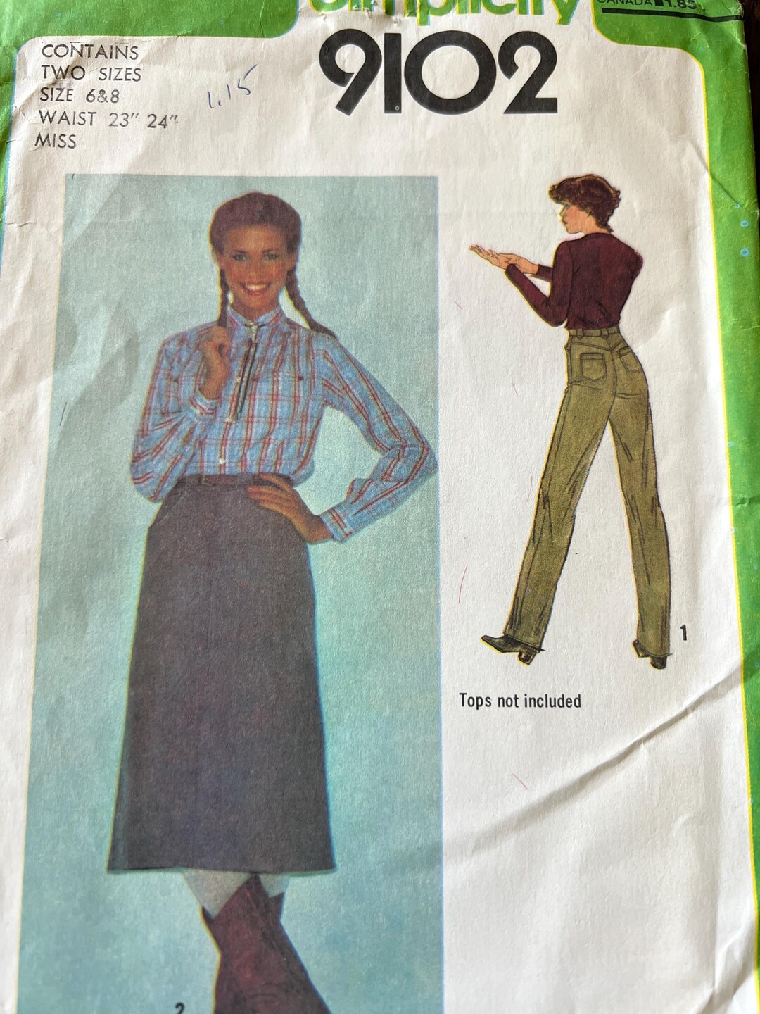 V1979 Pattern 1979 Vintage Pattern Simplicity 9102 Size 6 8 Misses' Skirt Pants ...