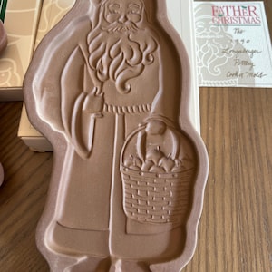 Longaberger Pottery Cookie Molds Kriss Kringle or Father Christmas Made in USA Vintage baking kitchen Pottery Decor 9” tall antique Santa