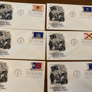 6 First Day Covers Postage Stamp Covers FDC 1976 State Flags of the US envelopes stamped not addressed 1976 dates FDC all different states