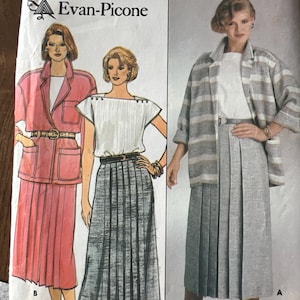 Butterick pattern 3221 original pattern 1985 Evan Picone sizes 8 10 12 80 style dress mid knee or mid calf loose for blouson bias bodice