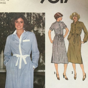 Vintage 70s Pattern Simplicity 9017 Size 12 Bust 34 Shirtdress Dress and Tie Belt 1979 Topstitched dress Shirt Dress Vtg 70s Orig Pattern