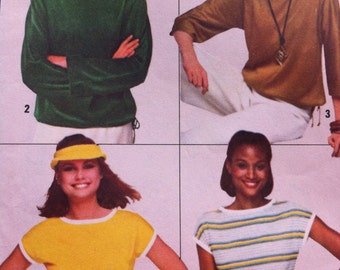 Vintage 1977 Simplicity Pattern 8088 Jiffy Stretch Knit Tops Pullover Tops Size Medium 14-16