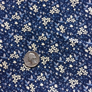 Navy Blue Cream Floral Print Cotton Fabric Small Floral Print Fabric 45 inches wide Over 1 yard in one piece