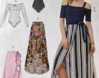 McCalls 7606 original 2017 McCall’s Pattern Body suit and skirts sizes XS, S, Med close fit body suit wrap skirts length variations side tie