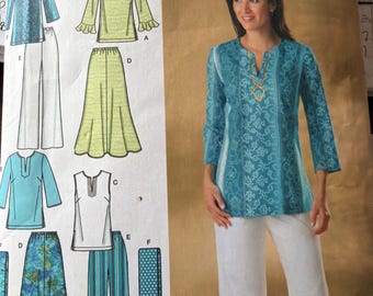 Pattern Simplicity 4149 Sizes 10-18 Misses' Skirt tunic pants Scarf Separates pattern Easy to Sew flared pants sleeve options sleeveless top