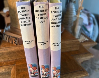 SALE Bobbsey Twins choice of 3 books by Laura Lee Hope Vintage Antique Book Great Cover Hardcover Graphics Circus Goldfish Mystery Camping