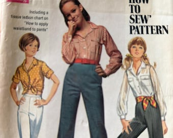 Vintage 60s 1968 Simplicity 8009 Size 14 Vintage 60s Retro Look Mod Fashion BELL bottoms shirt