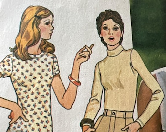 70s Pattern McCalls 4568 orig pattern sz small bust 32-34 1975 KNITS pattern knit tops pullover sleeveless long sleeve shirt sleeve back zip